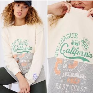 NWT Anthropologie Maizie Top Maeve Varsity Sweatshirt Cream Women Medium Lounge